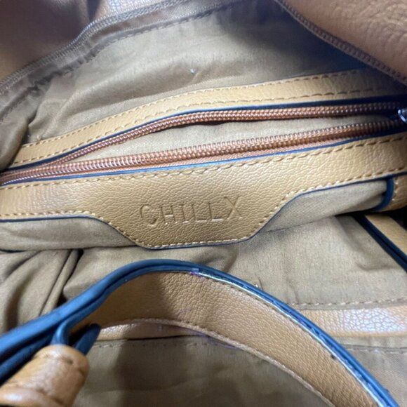 Chillx Tan Faux Leather Studded Shoulder Bag  Multiple Compartments Purse - Picture 5 of 9